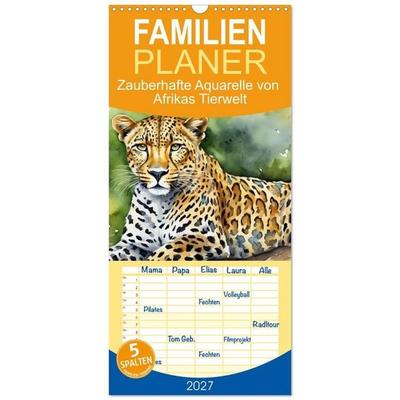 Familienplaner 2027 - Zauberhafte Aquarelle von Afrikas Tierwelt mit 5 Spalten (Wandkalender, 21 x 45 cm) CALVENDO