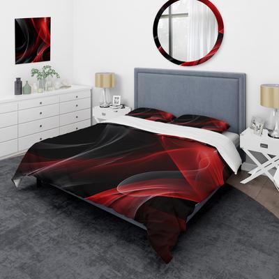 DESIGN ART "Designart ""Red Black Contemplative Abstraction V"" Red Modern - Bedding Cover Set With Shams"