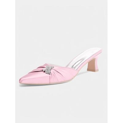 Damen-Pantoletten mit goldener Satinschleife und Kitten-Heel-Absatz – elegante Slipper mit spitzer Spitze für den Abend und die Verabredung am Abend