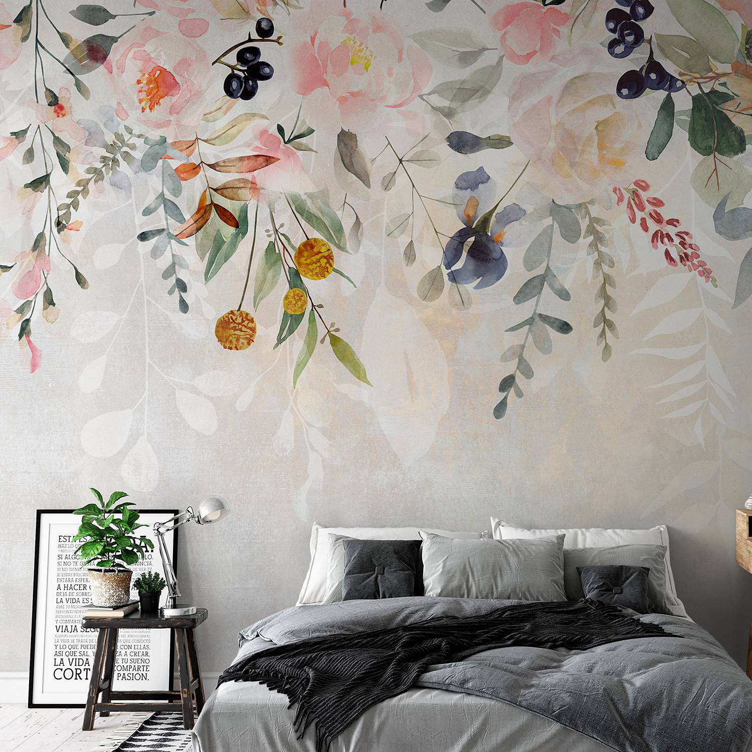 home24 Vlies-fotobehang Spring Flowers, Floral en Botanisch, Grijs/Multicolor, 300 cm