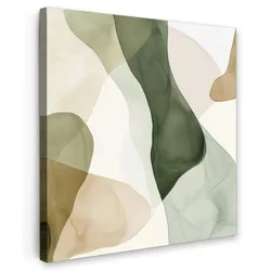 LEINWANDBILD Japandi - Abstrakt - Grün Deko Wohnzimmer 20x20 cm