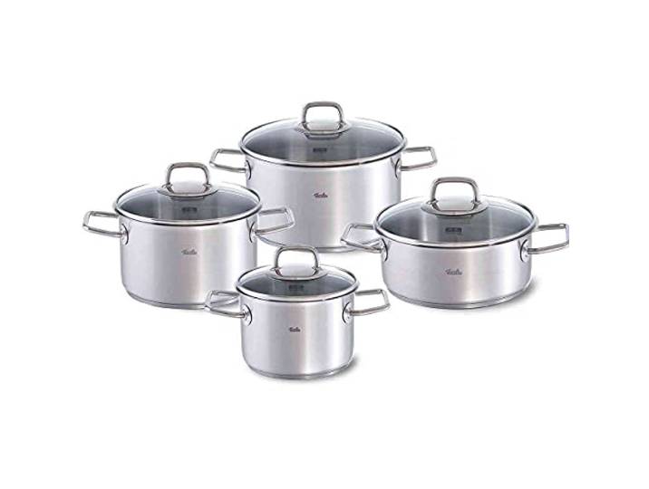 Fissler Viseo/roestvrijstalen pannenset, 4-delig, kookpannenset, pannen met glazen deksel, inductie, alle warmtebronnen (3 kookpannen, 1 braadpan)