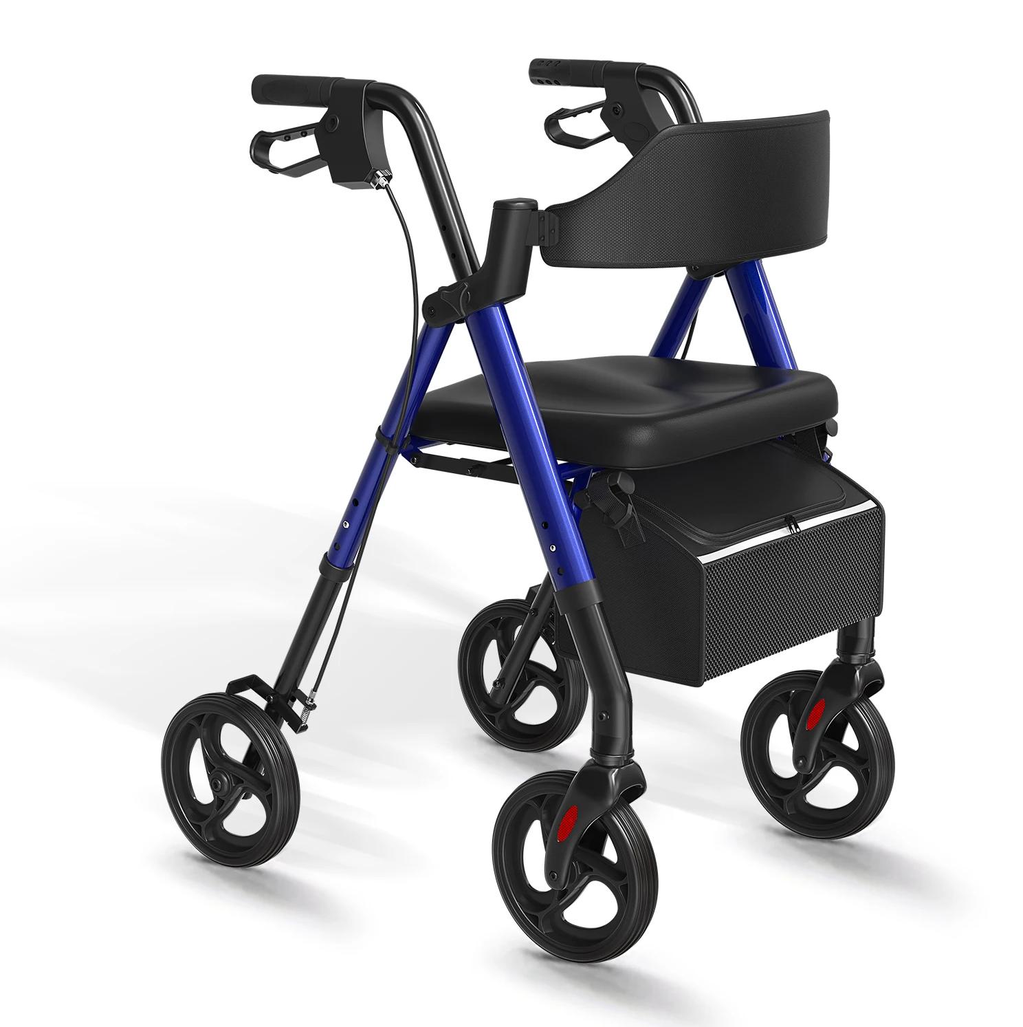 Rollator für Senioren - Faltbarer Gehwagen mit Sitz - Robustes Aluminium - 20 cm große Räder - Blau