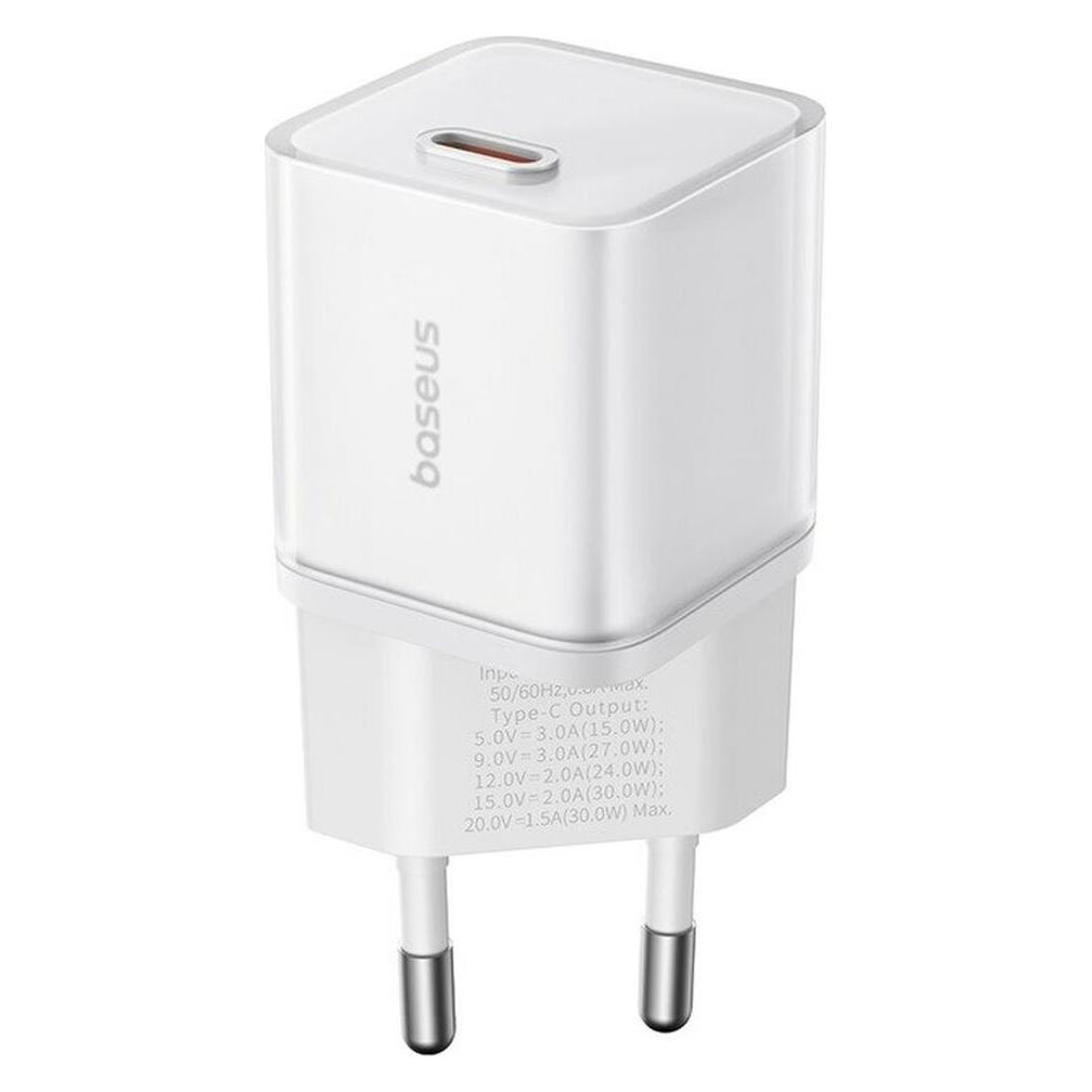 Baseus - Wall Charger Gallium Nitride (P10162504213-00) - GaN5S, Type-C, Fast Charge, 30W - White (30 W, 1 Port) (P10162504213-00)