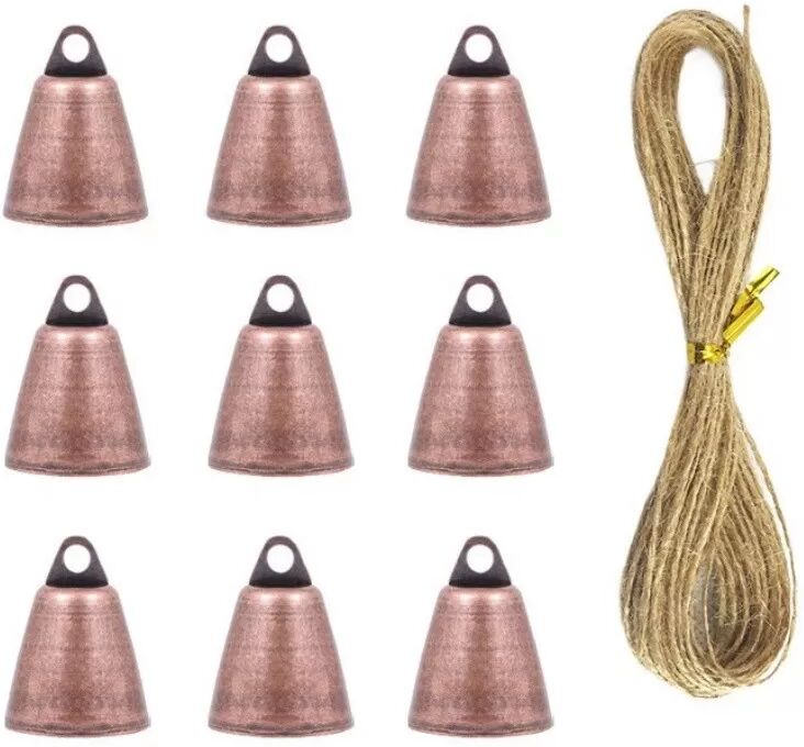 INF Festival Hängeglocken Windspiel - 9er Set Vintage Jingle Bells mit 5m Aufhängeseil Rot