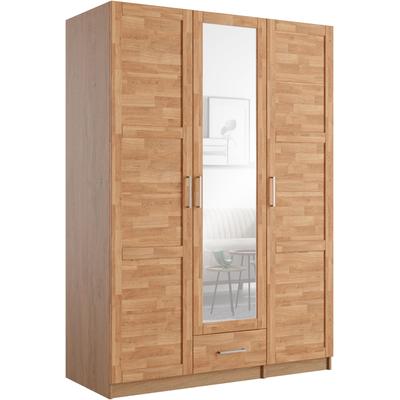 Kleiderschrank OTTO HOME "Sabrina, natürlicher Landhausstil, mit Innenausstattung", braun (natur), B:142cm H:200cm T:60cm, Schränke, Kleiderschrank, Spiegel und Schubladen, teilmassiv,Buche oder Eiche, FSC-zertifiziert