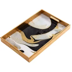 IvoQ Tablett – Gold & Schwarz Marmor – Mit Griffen – Dekorativ & Servieren – Luxuriöses Serviertablett – 30 × 45 cm