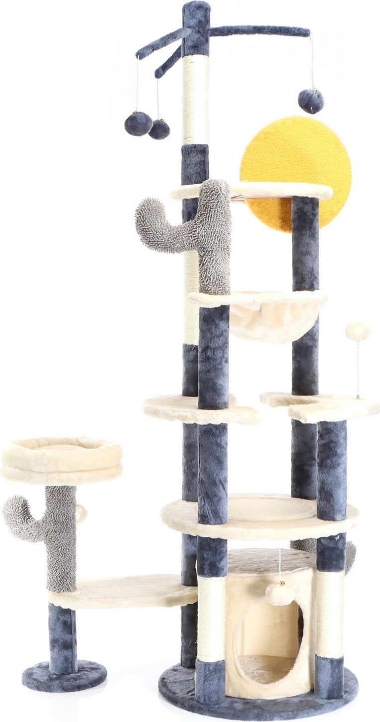 Fudajo Kraboom in cactusstijl met kattenhuis en ligplaats, donkergrijs, Hoogte: 172 cm