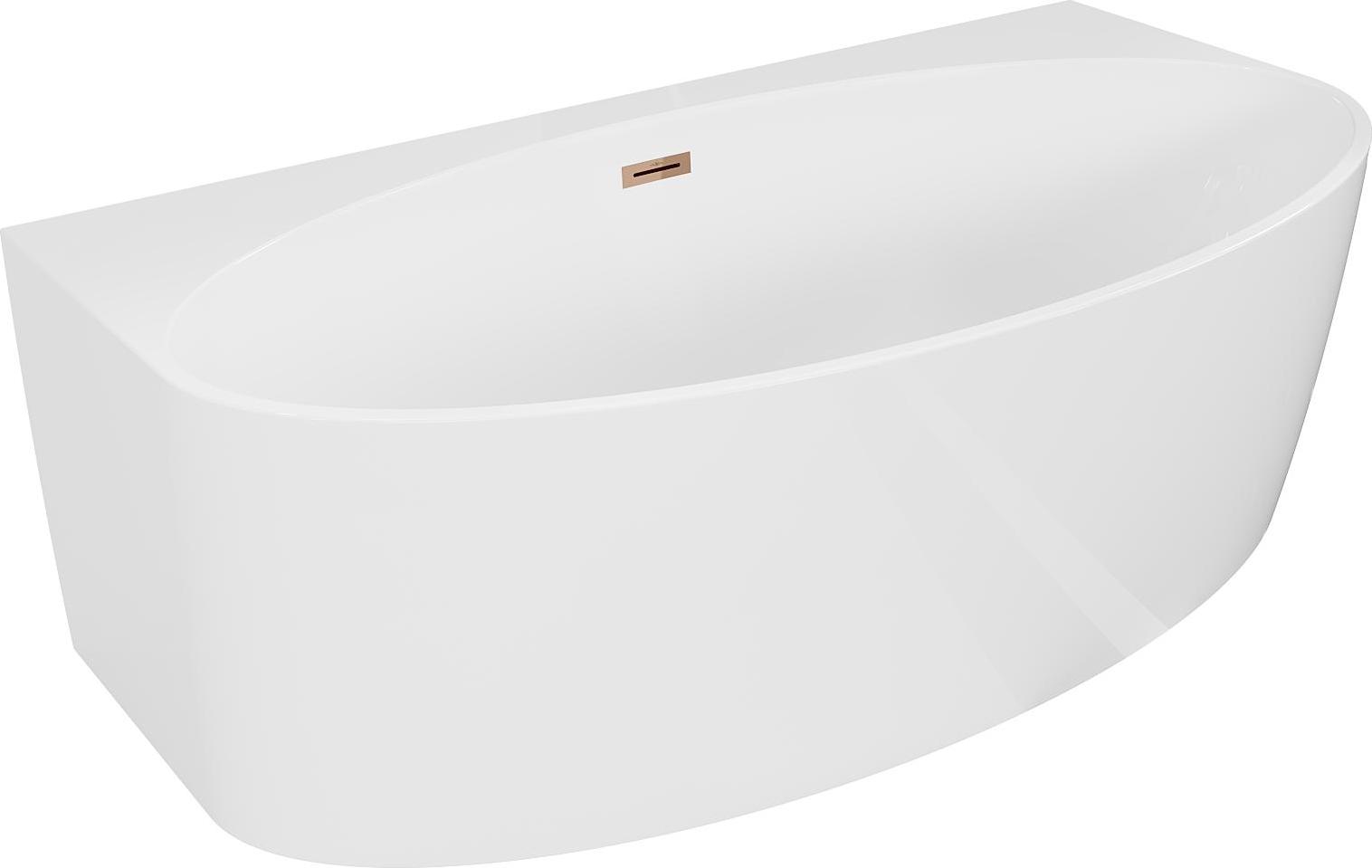 Mexen Bruna freistehende Wannenrand-Badewanne 170 x 88 cm, weiß glänzend, Überlauf Roségold - 52731708800-60