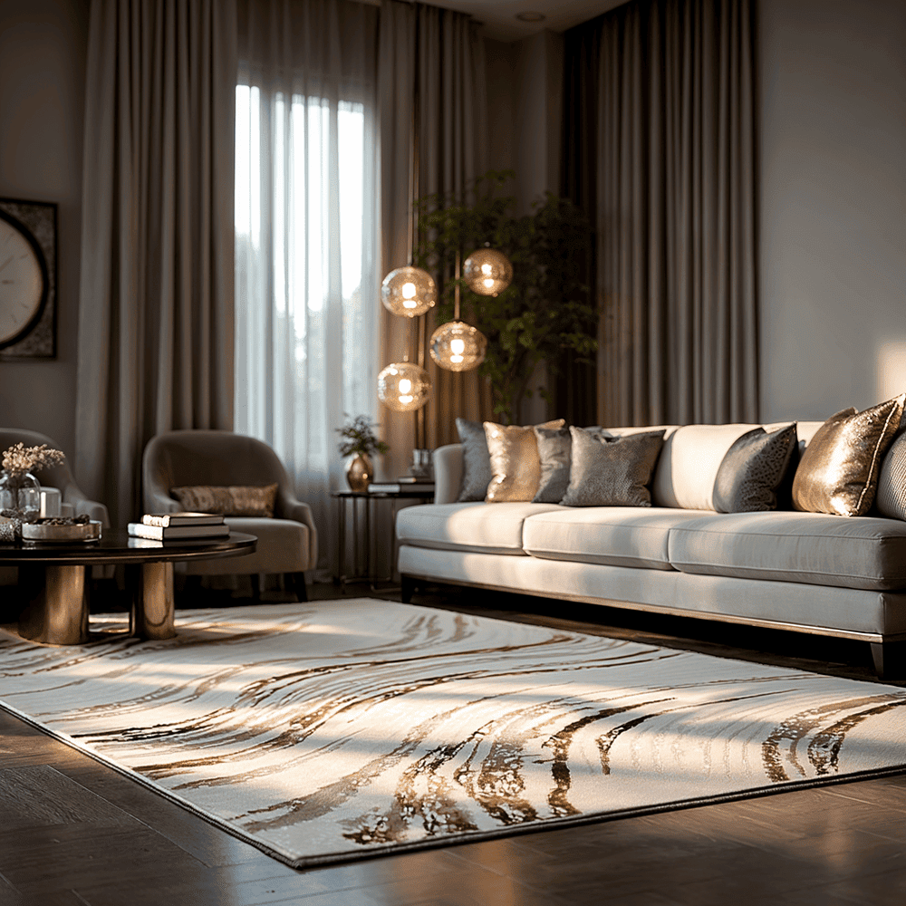 Nadira Brown & Cream Wave Pattern Rug, 160 x 230cm