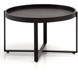 COUCHTISCH Schwarz Mango Massivholz Metall, Rund mit erhöhtem Rand, 60x60x35 cm