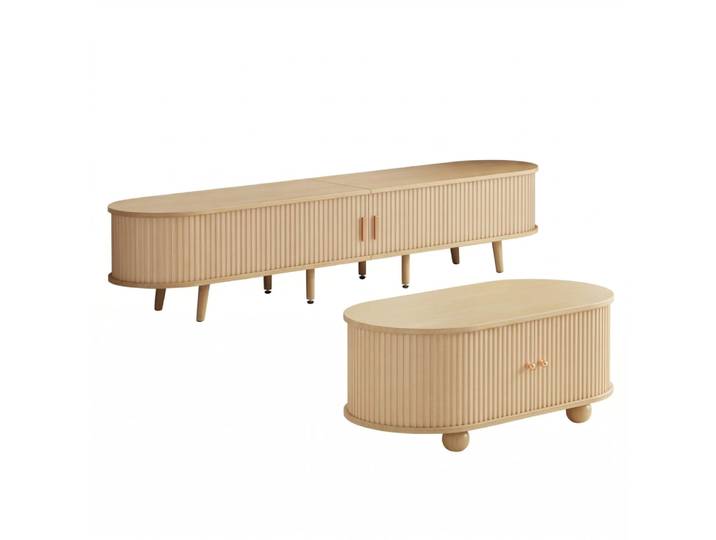 Ensemble de Meuble TV et table basse ovale en couleur bois