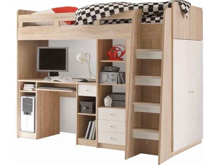 Begabino Hochbett Unit mit Kleiderschrank, Schreibtisch und Schubladen