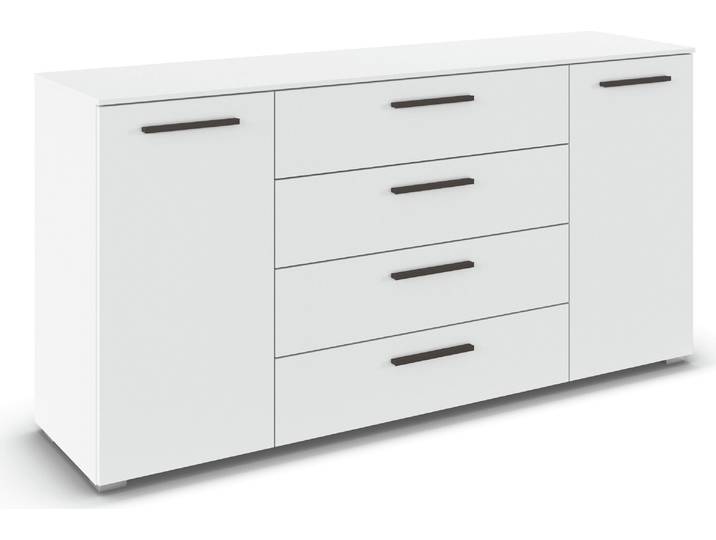 Kombikommode RAUCH Sideboard Schubkommode Kommode MONTCLAR Front Dekor/Hochglanz/Glas , alpinweiß, griffe graphit, B:160cm H:81cm T:42cm, Holzwerkstoff, Sideboards, Kombikommode, 2-türig, 4 geräumige Schubladen, viele Griffvarianten MADE IN GERMANY