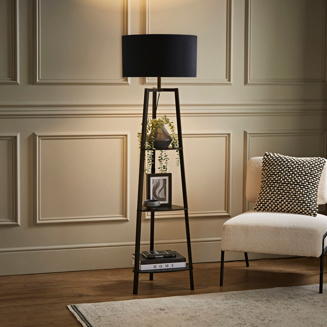 Latitude Run Aidrian 155cm Tripod Floor Lamp Black/Matt Black 155cm H X 39cm W X 39cm D