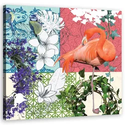 WANDBILD flamingos vögel collage