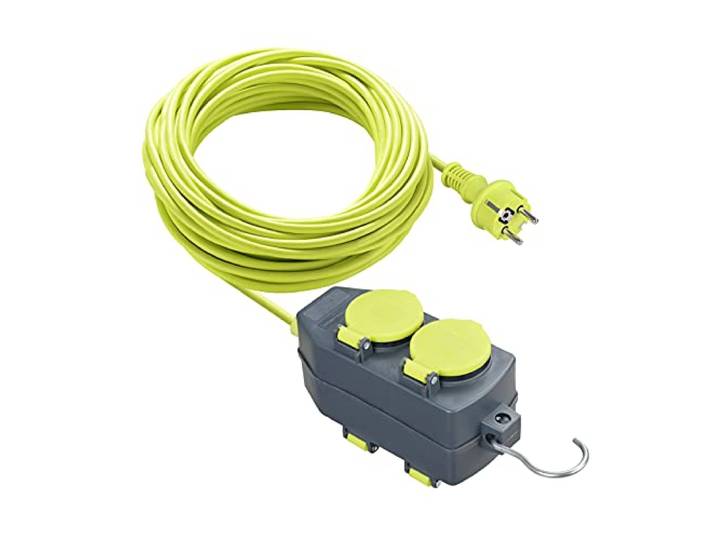 Masterplug Câble rallonge avec 2 Prises 15 m\, rallonge Schuko\, Extension électrique pour extérieur IP44\, Vert
