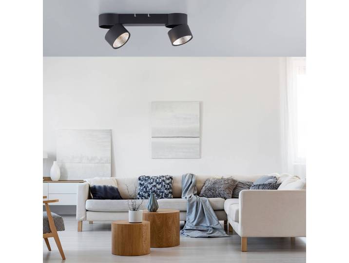 PURE LED-Deckenleuchte Nola, zweiflammig, schwarz dimmbar, schwarz, für Wohn- / Esszimmer, Modern
