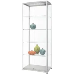 Showdown Displays Vitrine 80 cm breit doppeltürig LED silber silber, 80x200x40 cm