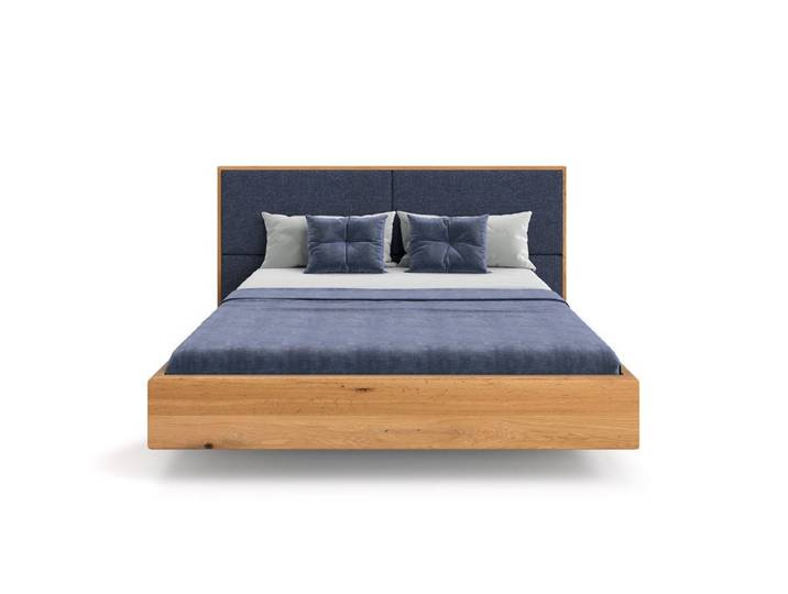 Designer Holzbett Valent aus massiver Eiche in Schwebeoptik - Blau - 200x200 - Mattlack - Luxusbetten24