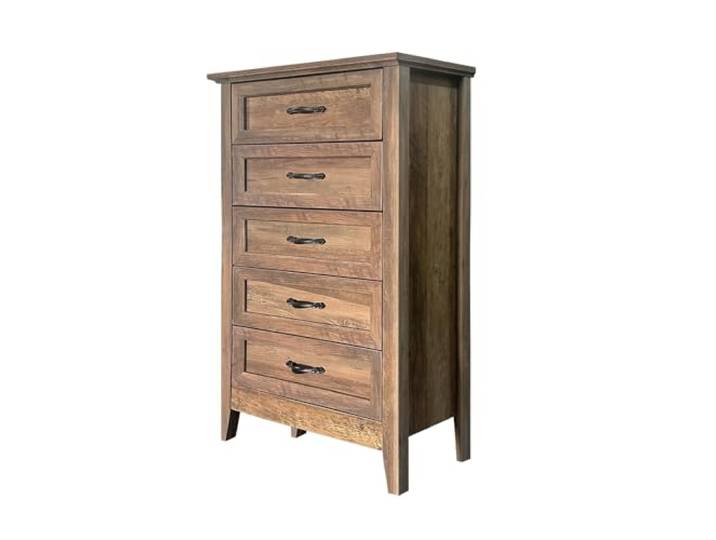 Stabile 5-Schubladen-Kommode – Hoher Kleiderschrank aus Holz mit Metallgriffen – Holzmaserung, klassisch Vintage-Stil, Vielseitiger Stauraum für Schlafzimmer, Wohnzimmer, Flur – klassisch Gelb