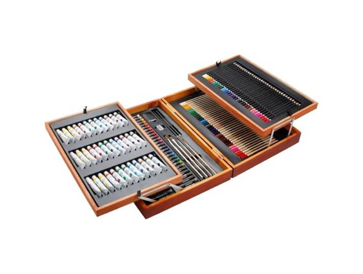 Luxe XL 174 Delige Houten Schilderskoffer - Houten schilderskist - Verfset / Tekendoos - Schilderskoffer - Tekenkoffer - Schilder Set - Complete schilder en tekenset - Schilderskist - 174 Delige Aquarel Tekenset - Decopatent