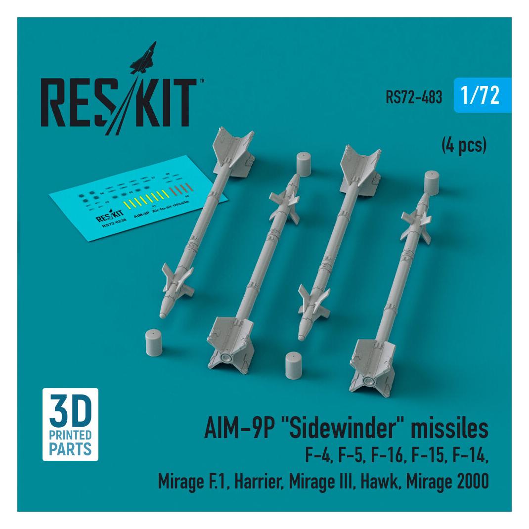 ResKit AIM-9P Sidewinder missiles (4 pcs) (F-4, F-5, F-16, F-15, F-14, Mirage F.1, Harrier, Mirage III, Haw (RS72-0483)