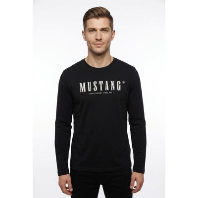 Langarmshirt MUSTANG "Style Adrian", Herren, Gr. XXL, schwarz, Jersey, Obermaterial: 100% Baumwolle, bedruckt, regular fit normal, Rundhals, Shirts Langarmshirt, plakativ bedruckt