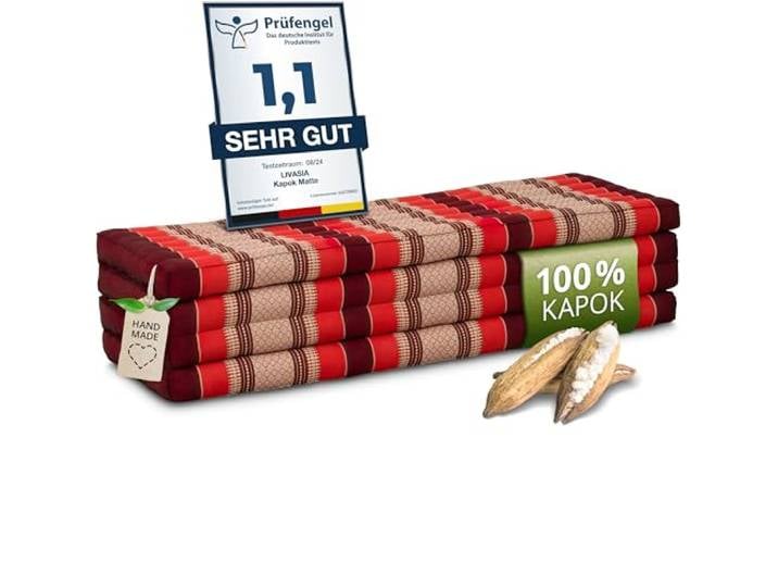 livasia Nachhaltige Klappmatratze Kapok XXL - 200x140x8cm - extrabreite Gästematratze, Faltbare Matratze doppel, ökologische Yogamatte, Gästebett klappbar, Liege Garten Balkon (Rubinrot)