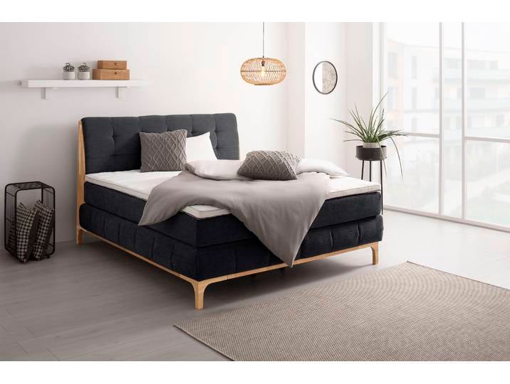 Boxspringbett, Polyester, Schwarz, 181×216 cm, 7-Zonen-Taschen-Federkern, Modern, OTTO Products