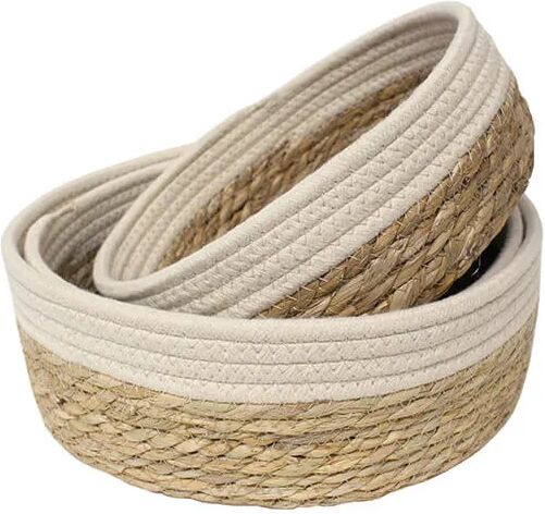 Leaf & Loom Set of 3 Round Cream Border Bulrush Baskets