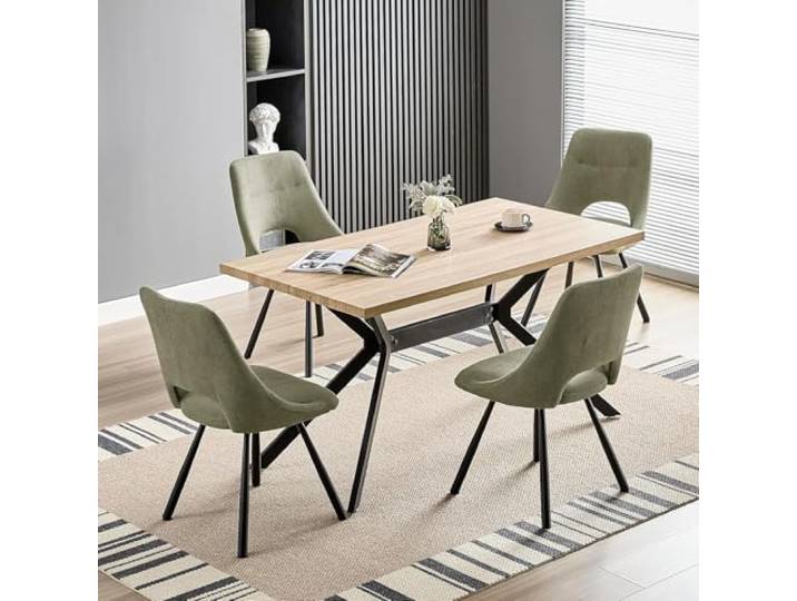 LEWE Essgruppen Rechteckig Esstisch aus Holz mit 4 Drehbare Stühlen 140 x 80cm Esstisch mit Gepolsterte Esszimmerstühle, Drehbar 360°,Breitere Sitzfläche, für Küche Esszimmer und Wohnzimmer