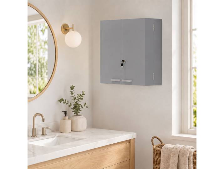 HOMCOM Armoire Murale Médicaments Verrouillable 4 Étagères Gris