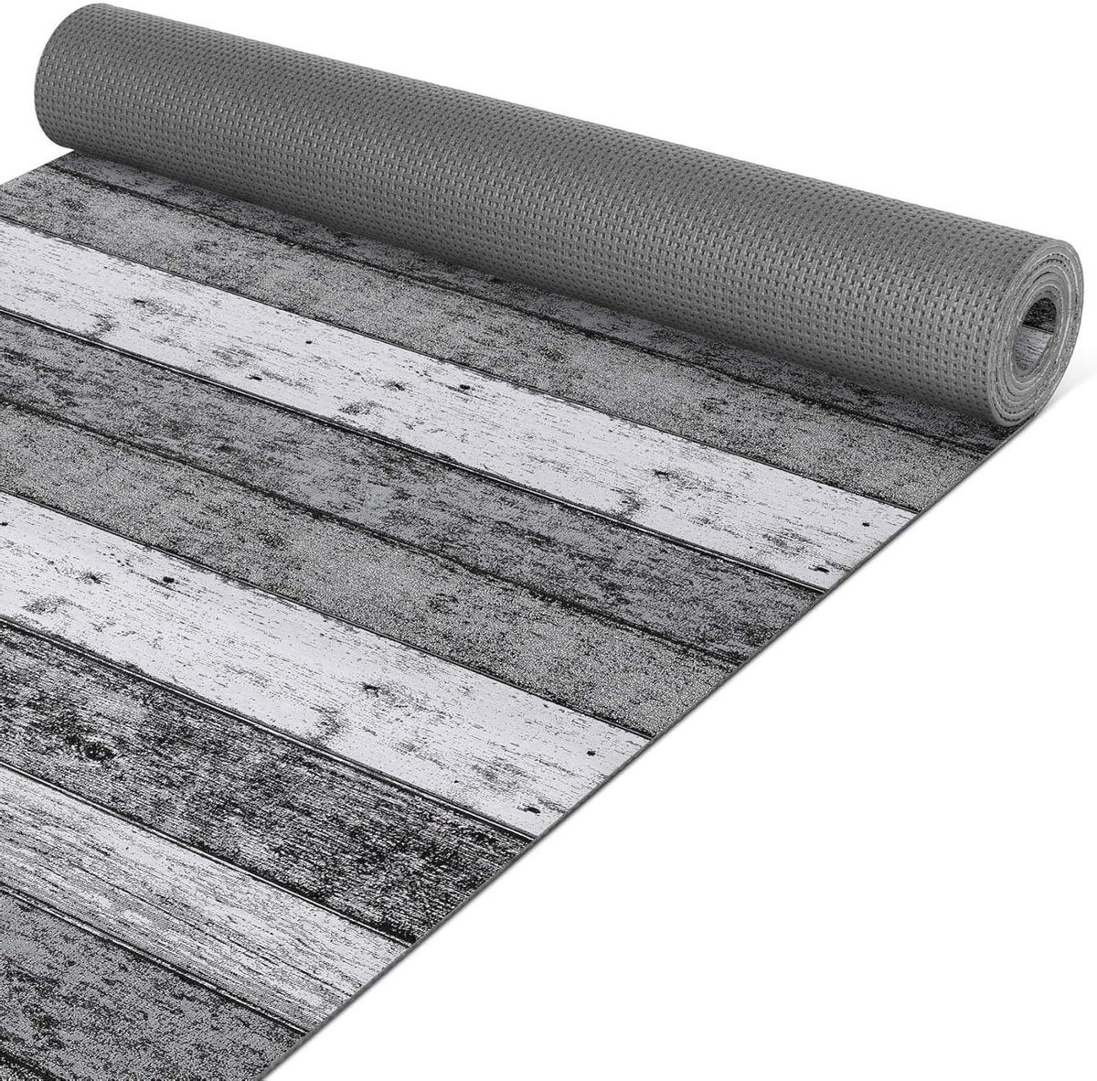 Keukenloper Tapijt Hout Grijs met Antislip Onderkant - 65 x 400 cm