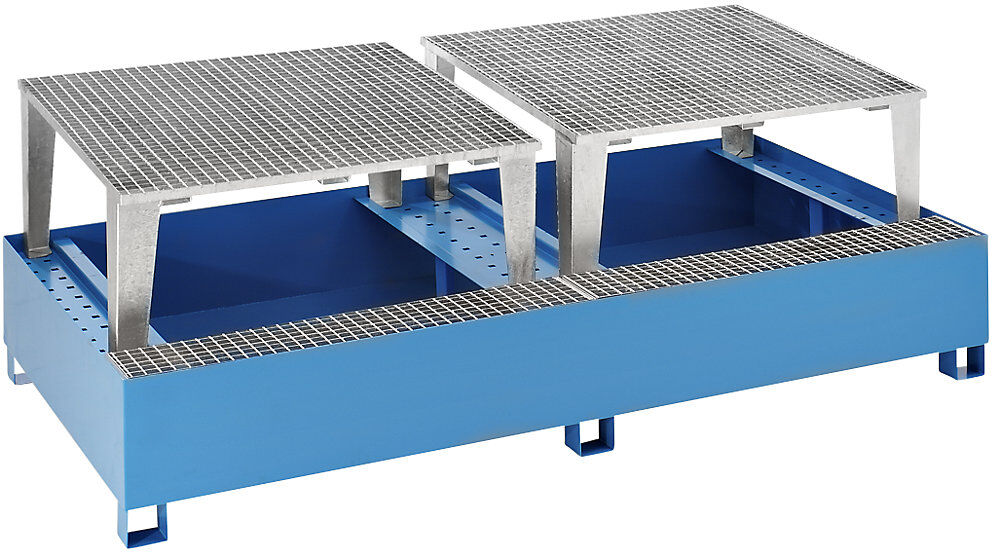 Stahl-Auffangwanne für Tankcontainer IBC/KTC, für 2 x 1000-l-Container, 2 Abfüllaufsätze, pulverbeschichtet, blau RAL 5012 eurokraft basic