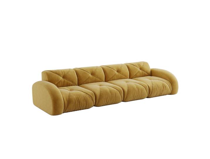 Flora Grace Sofa in Gelb aus Chenille mit wolkenweichem Sitzkomfort, 95x76x358 cm, Wohnzimmer, Sofas & Couches, Sofas