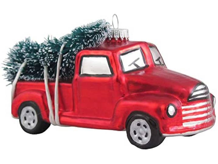 Christmas By Krebs Vintage Look Pickup Truck abtransportieren Baum Weihnachten Holiday Ornament Glas