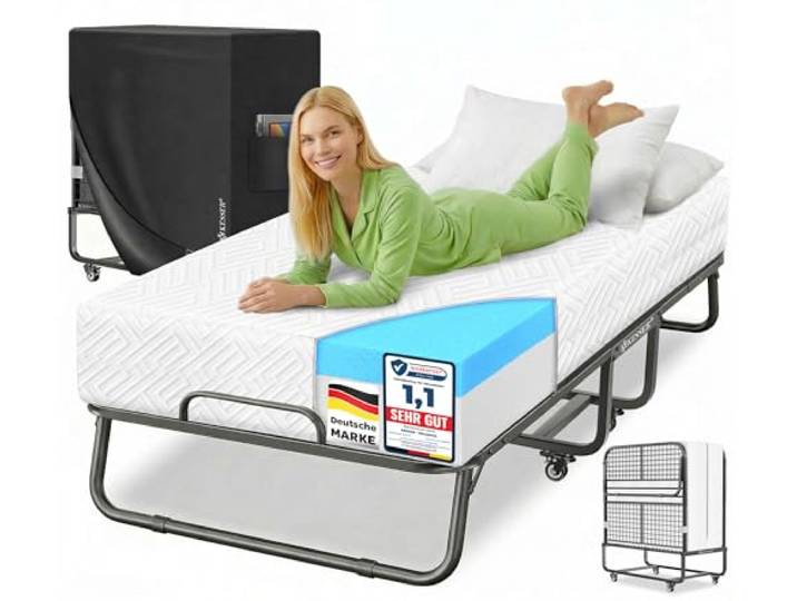 KESSER® Klappbett 200x90cm Gästebett inkl. Matratze aus Memory-Schaum & Rollen faltbares Reisebett mit Metallrahmen für Erwachsene belastbar bis 250kg Metallbett mit Schaumstoffmatratze & Cover