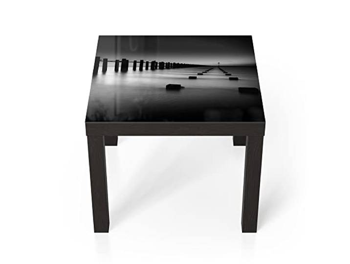 DEQORI Glastisch schwarz klein 55x55 cm Motiv Mündung der Themse ausgefallener Beistelltisch aus Glas Hochglanz Couchtisch fürs Wohnzimmer moderner Couch Tisch mit Design