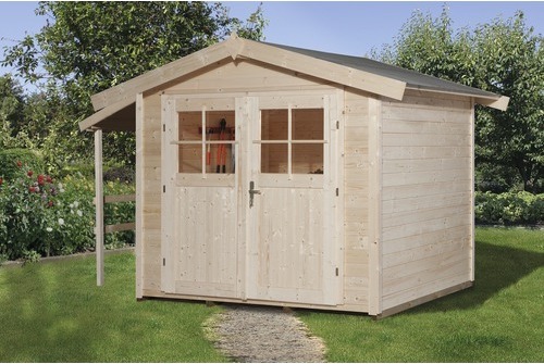 Gartenhaus weka Massivholzhaus 28mm mit Schleppdach und Fußboden 349 x 235 cm natur