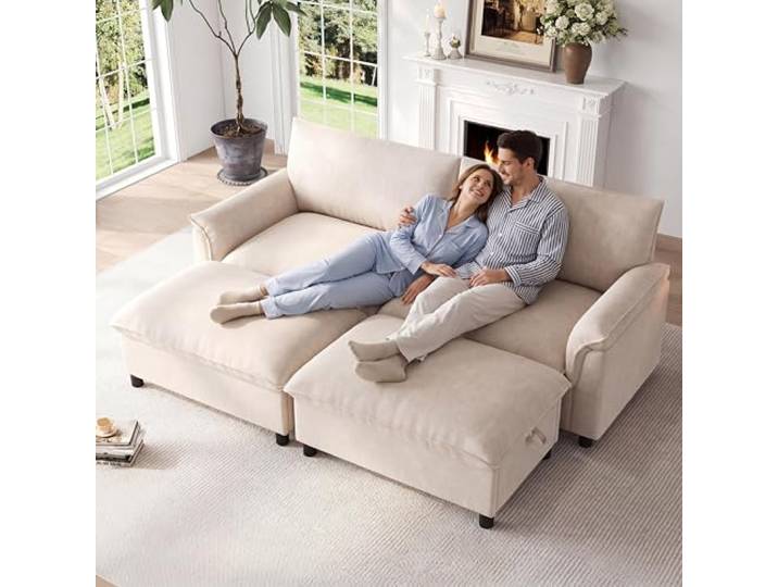BTM übergroßes Modulares Sofa mit 2 Fußhocker Beige Cloud Sofa, Hohe Rückenlehne
