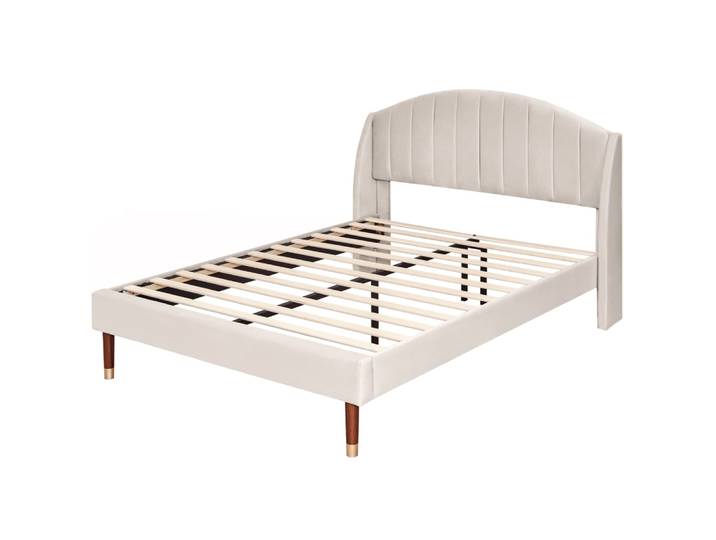 Lit enfant avec sommier et tête de lit, beige, 140x190 cm