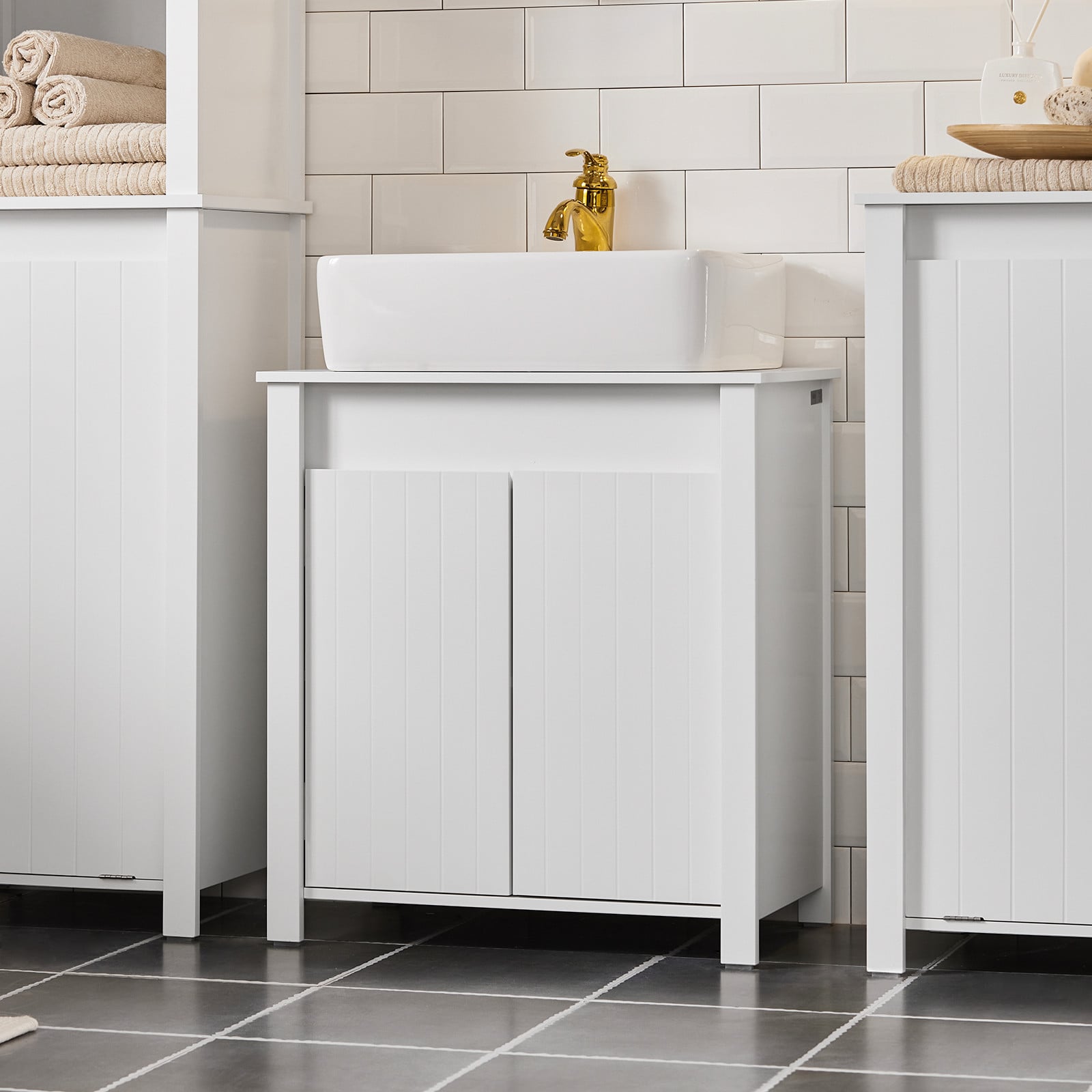 SoBuy BZR101-W wastafelonderkast voor de badkamer, wit