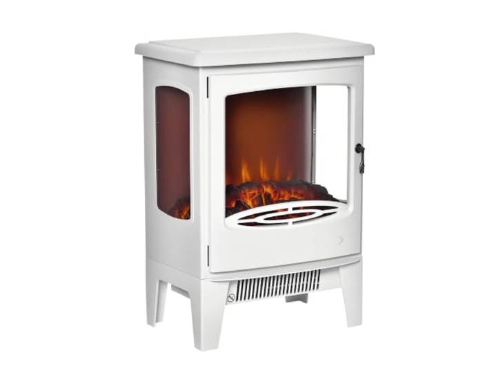 HOMCOM Cheminée Électrique Poêle Style Néo-rétro 900-1800 W Acier ABS Blanc Simulation Flammes LED\, Luminosité Réglable