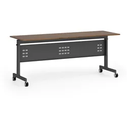 Mobiler Schreibtisch PRIMO MOBI, 180x60 cm, schwarzes Metallgestell, Nussbaum