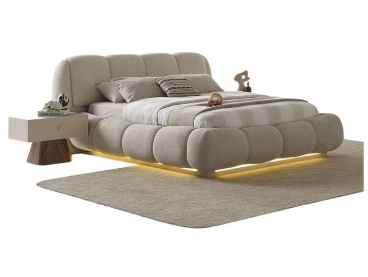 Villa Möbel Boxspringbett Crown (Bett, Bett mit Kopfteil), Polsterbett 180x200 mit gepolstertem Kopfteil und Beleuchtung