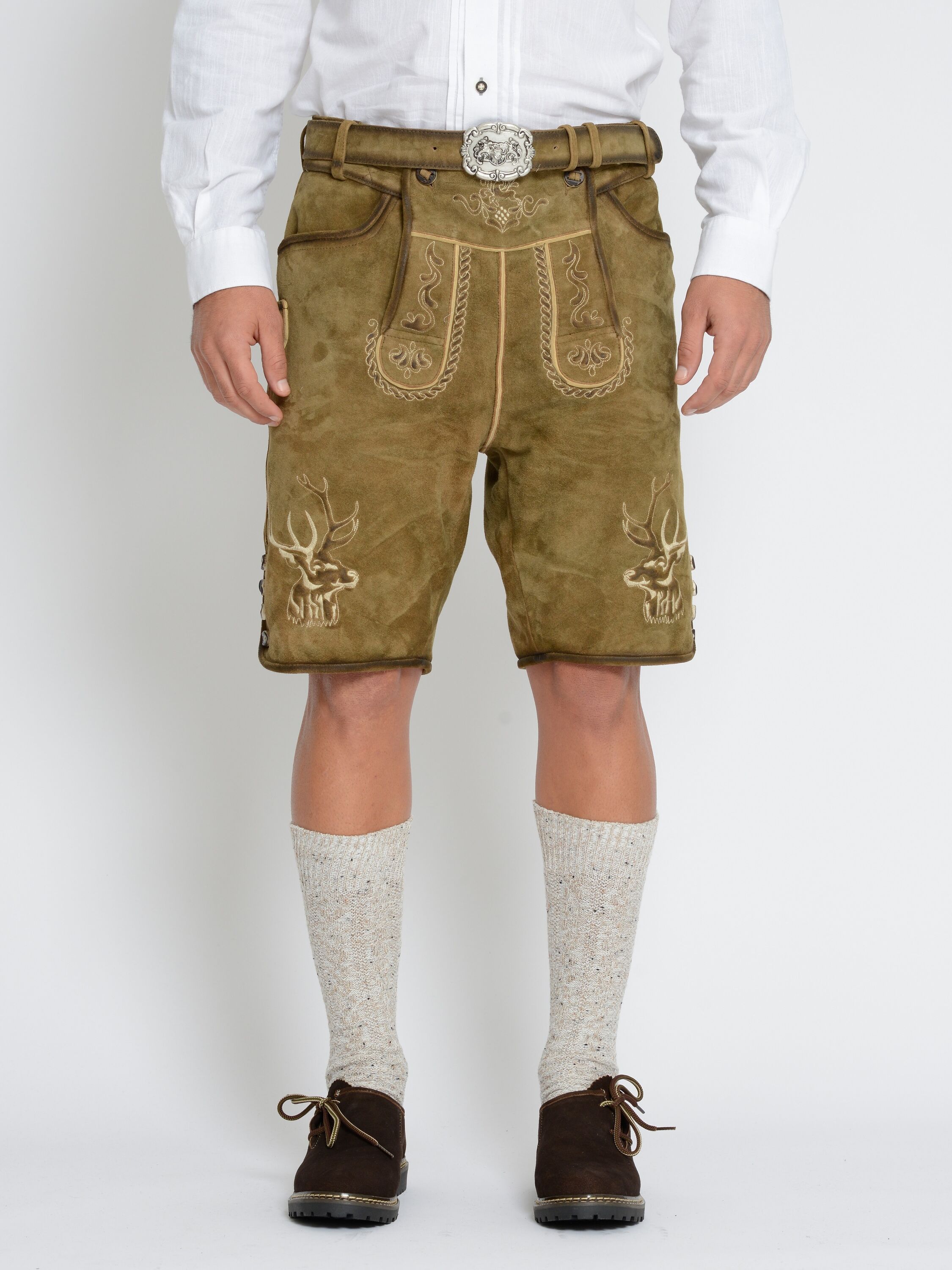 Trachtenhose JCC "Trachtenhose 31023200", Herren, Gr. 64, EURO, weiß (sand), Obermaterial: 100% Ziegenveloursleder GOVL., Hosen Trachtenhose