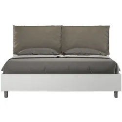 Itamoby Egos Antea 160x190 Doppelbett aus weißem Bait mit Cappuccino-Kissen aus Kunstleder