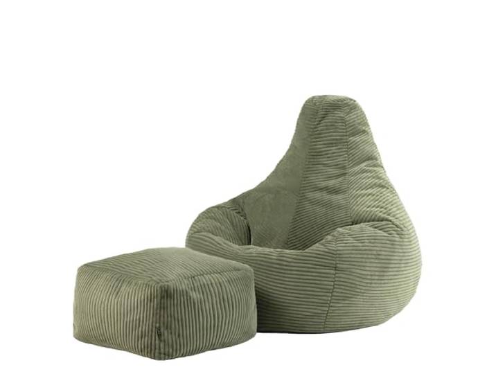 Icon Dalton Sitzsack Cord und Hocker mit Füllung,Grün In Deutschland Hergestellt, Sitzsack Erwachsene, Weicher Cordstoff, Gaming Sitzsack für Wohnzimmer und Schlafzimmer
