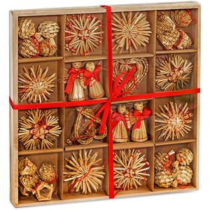 BRUBAKER Weihnachtsbaumschmuck 8011, 3,5-6,5 cm, Anhänger-Set aus Stroh, 48 Stück